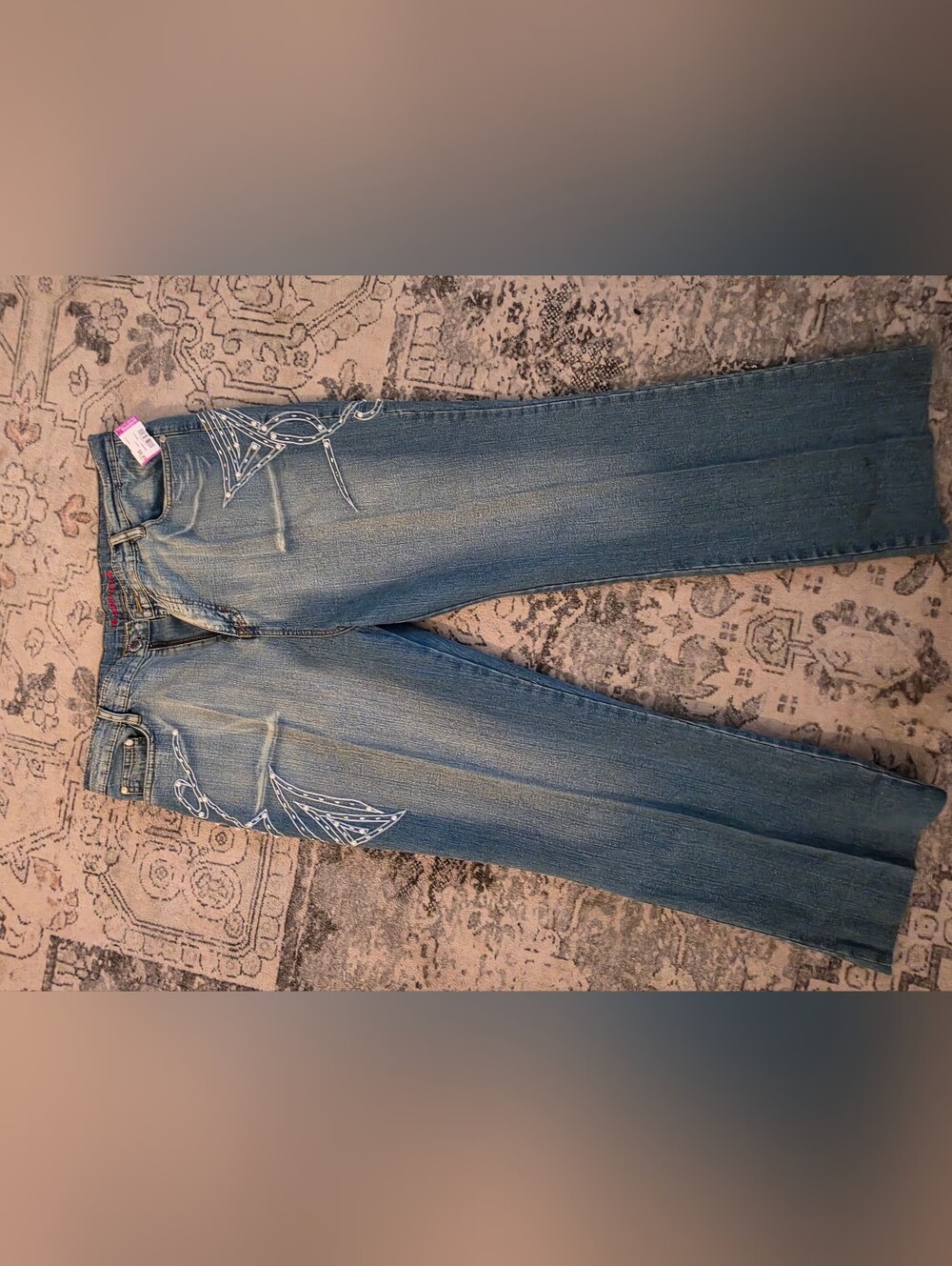 Women’s Light Blue Boot Cut Jeans with White Embroidered Detail